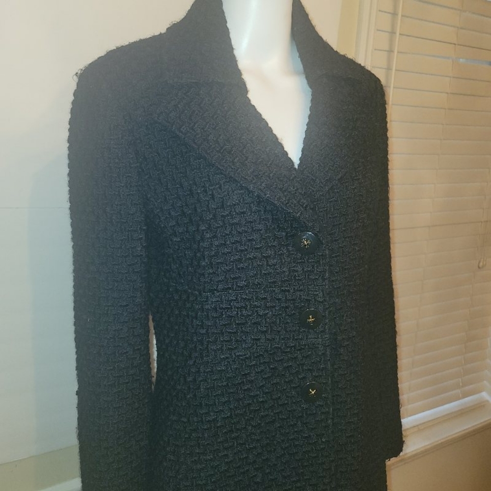 BLACK WOOL BOUCLE COAT BY LARRY LEVINE, SZ 8